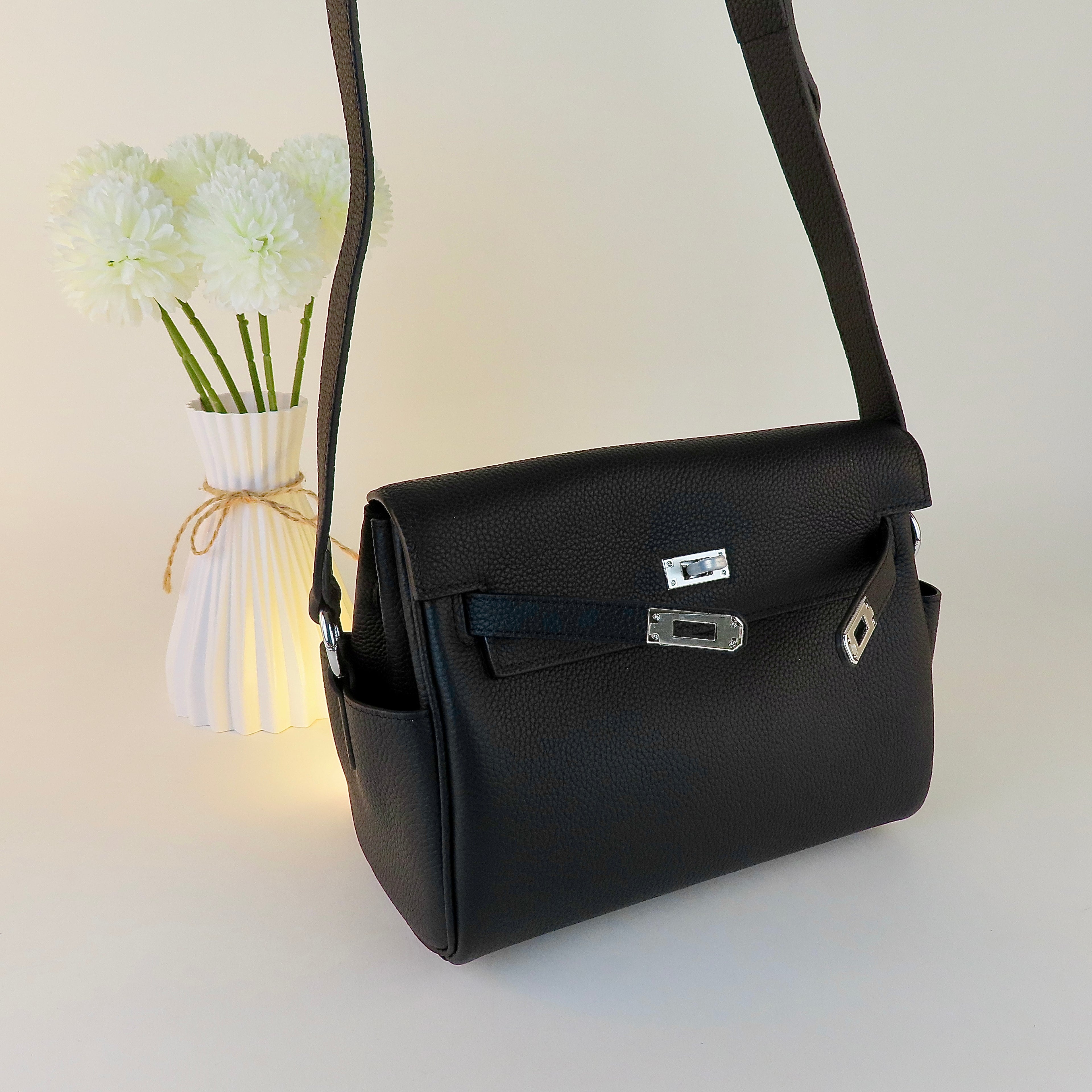 [KM-2] 25CM COWHIDE TOGO LEATHER K||Y INSPIRED UNISEX CROSS-BODY BAG