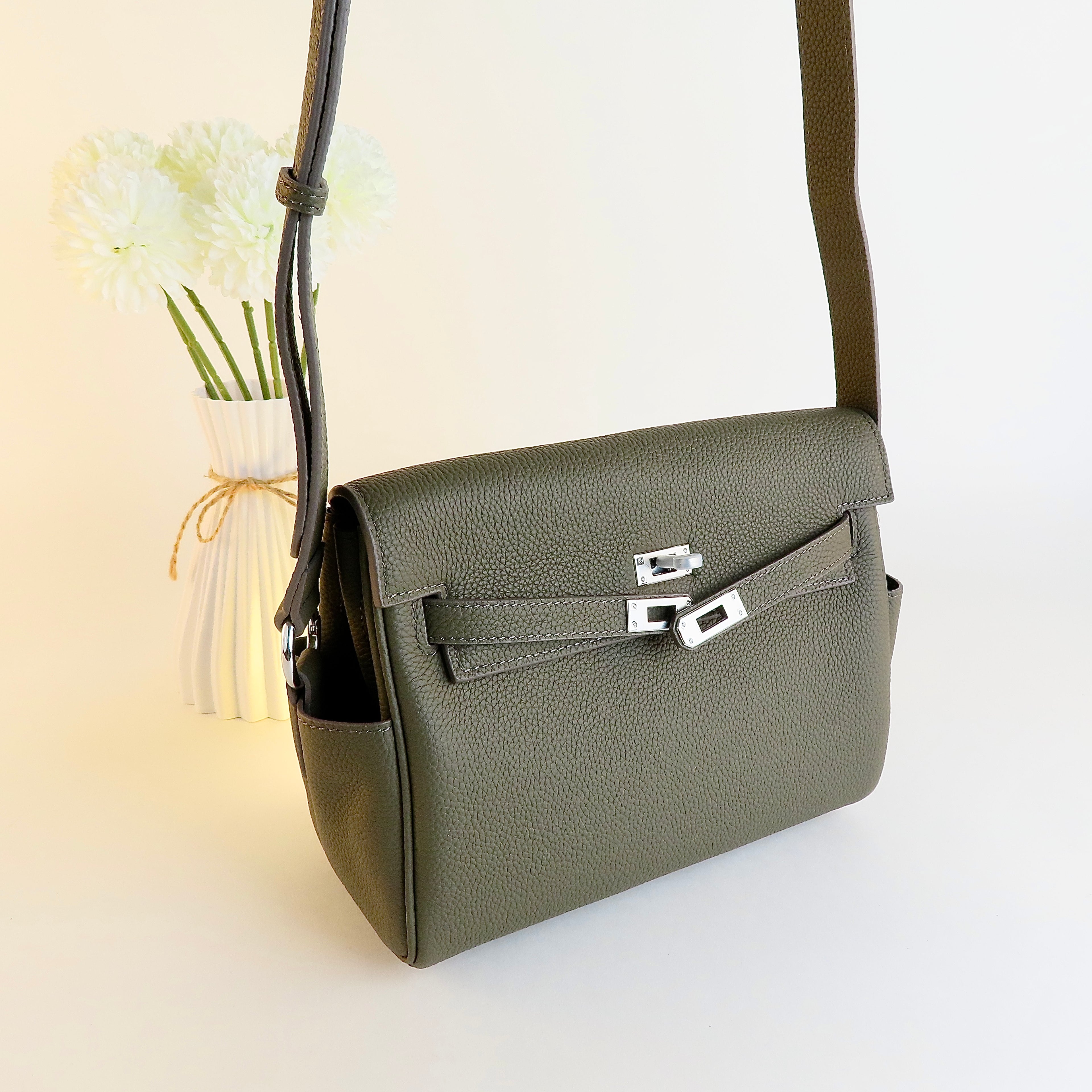 [KM-2] 25CM COWHIDE TOGO LEATHER K||Y INSPIRED UNISEX CROSS-BODY BAG