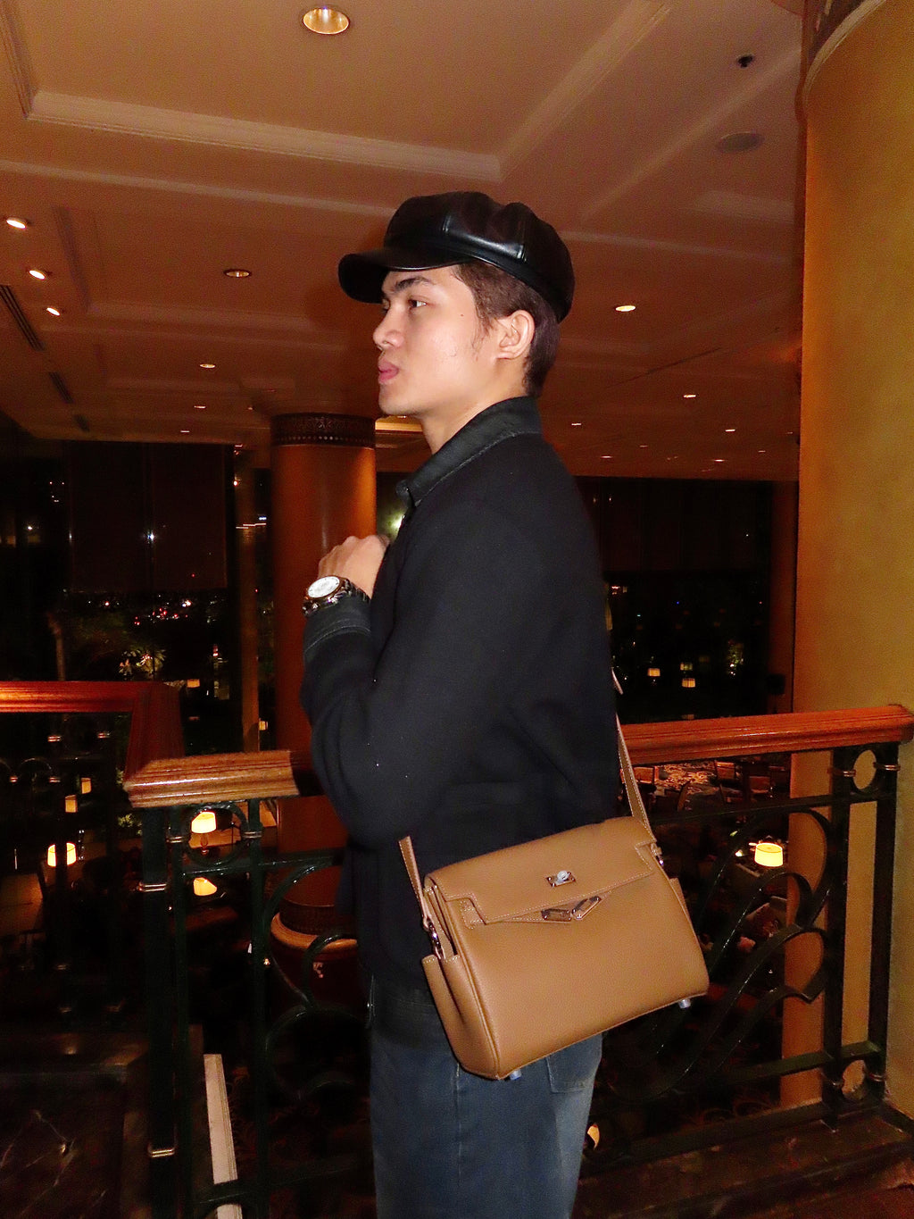 [KM-2] 25CM COWHIDE TOGO LEATHER K||Y INSPIRED UNISEX CROSS-BODY BAG